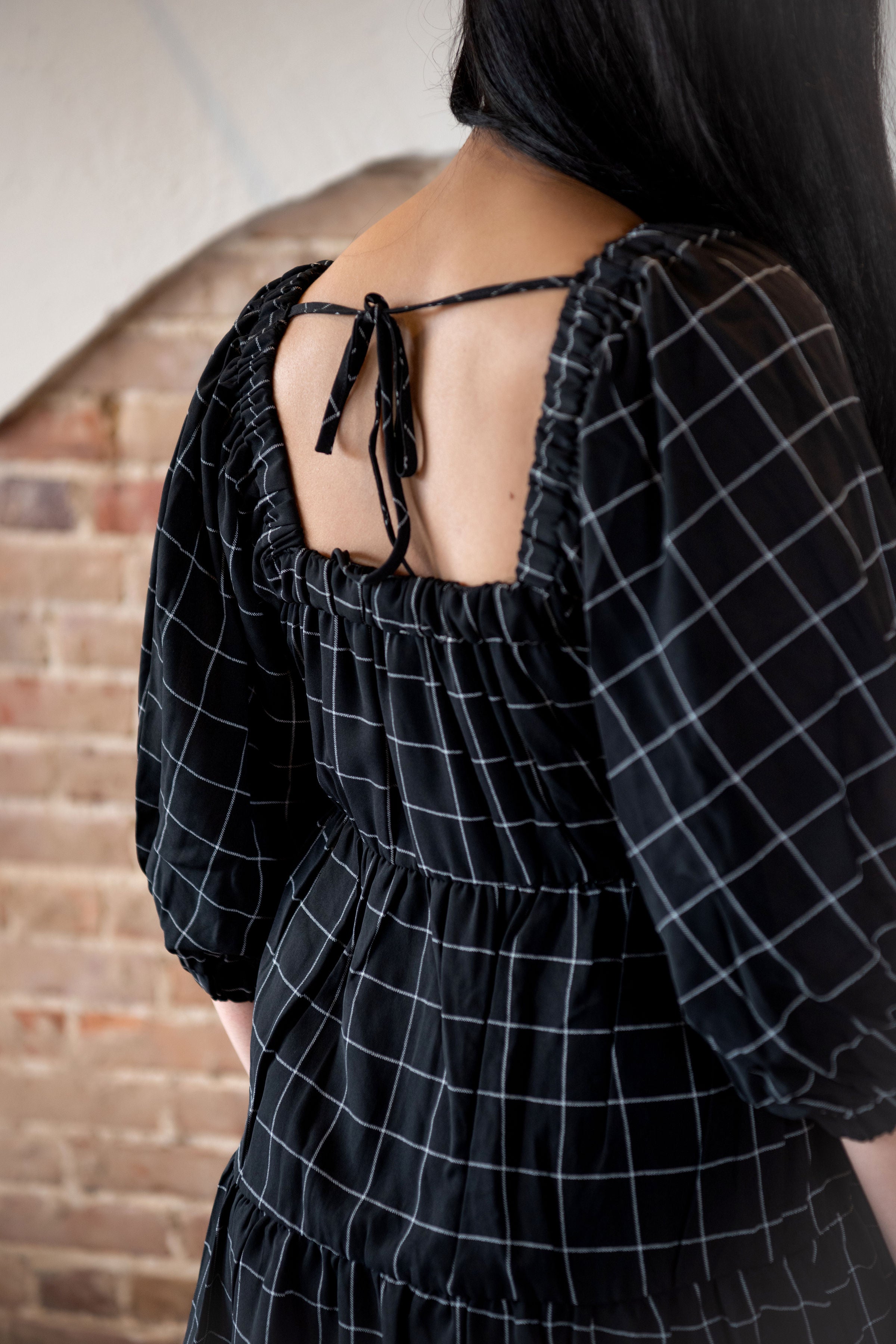 The Striped Square Neck Dress, Black